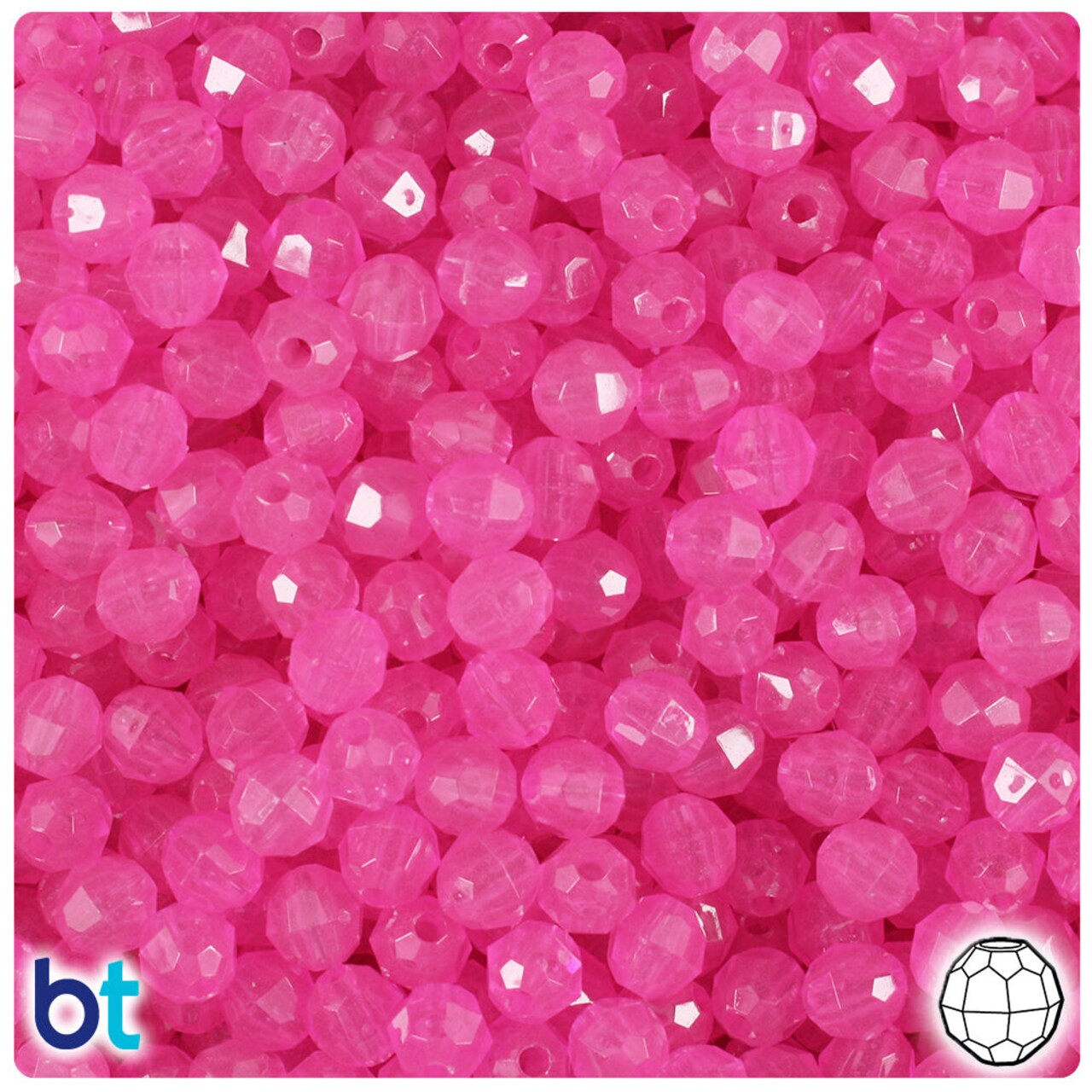 BeadTin Pink Glow 6mm Faceted Round Plastic Craft Beads (600pcs)